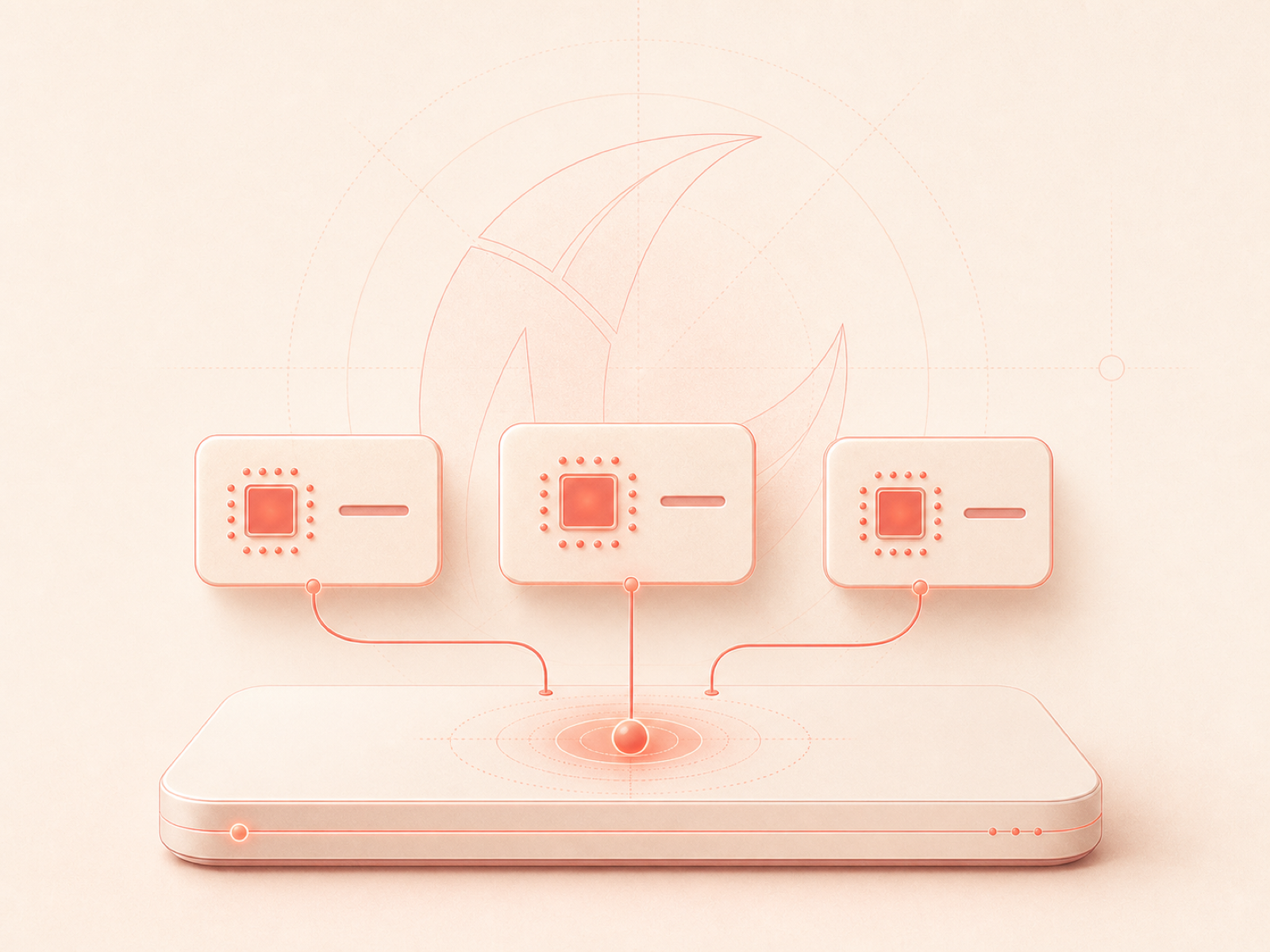 Three local model tiles connected to an on-device core on a cream product mockup