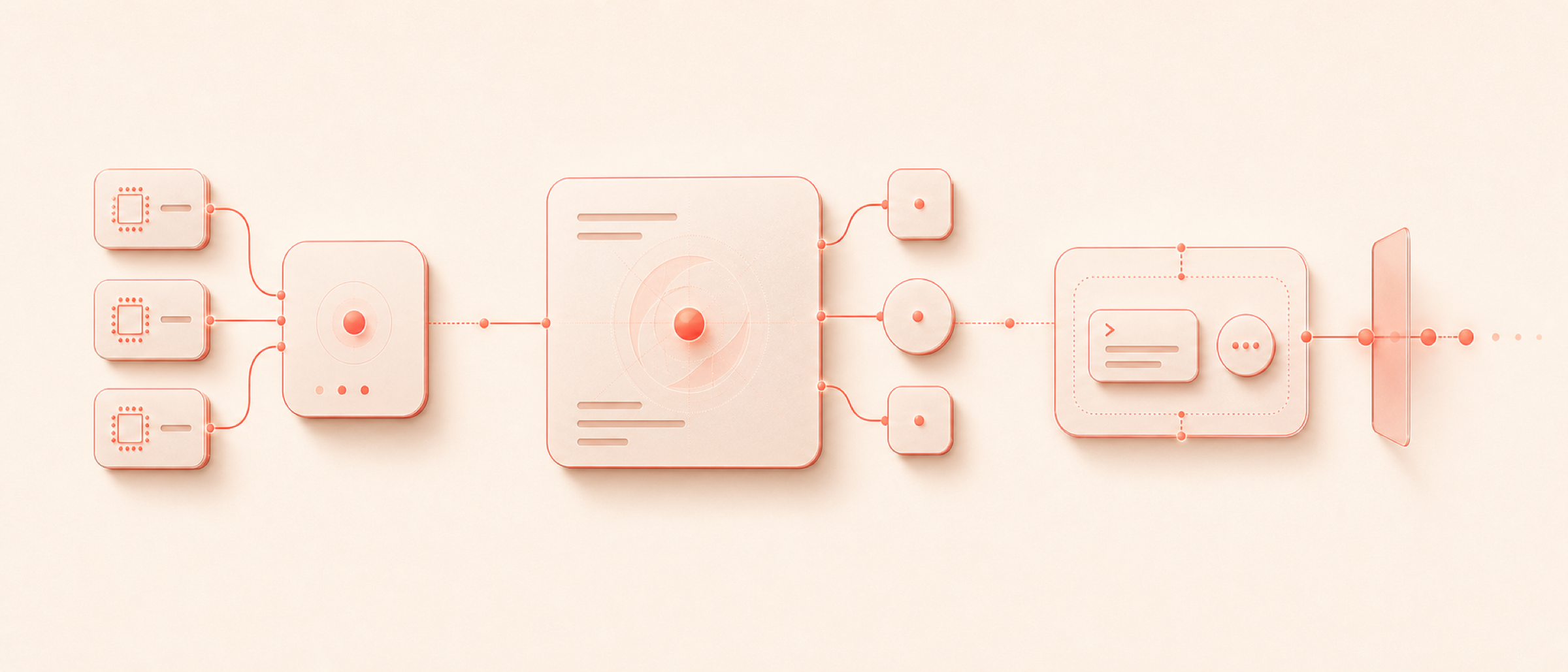Three connected mockup vignettes showing local models, channel connections, and sandboxed agent execution